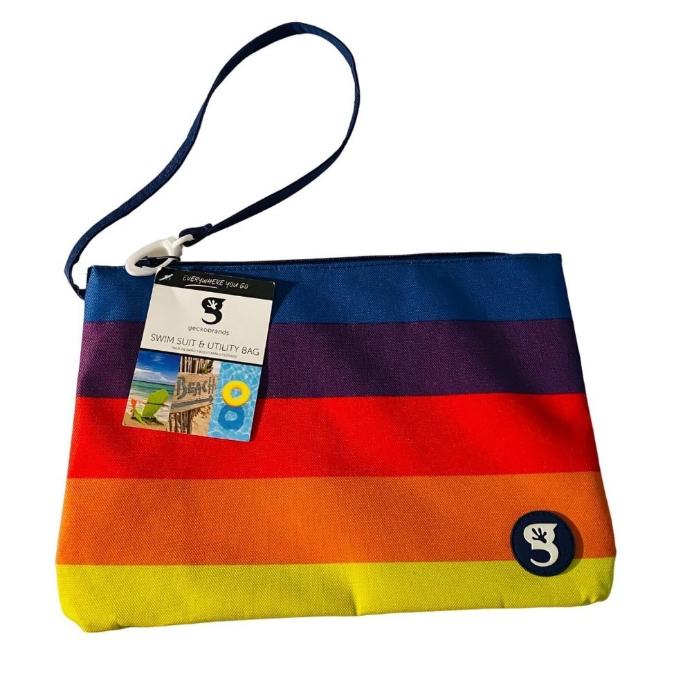 GeckoBrands Swim Suit and Utility Bag 11.5”x8” Rainbow‎ Stripes NEW Waterproof